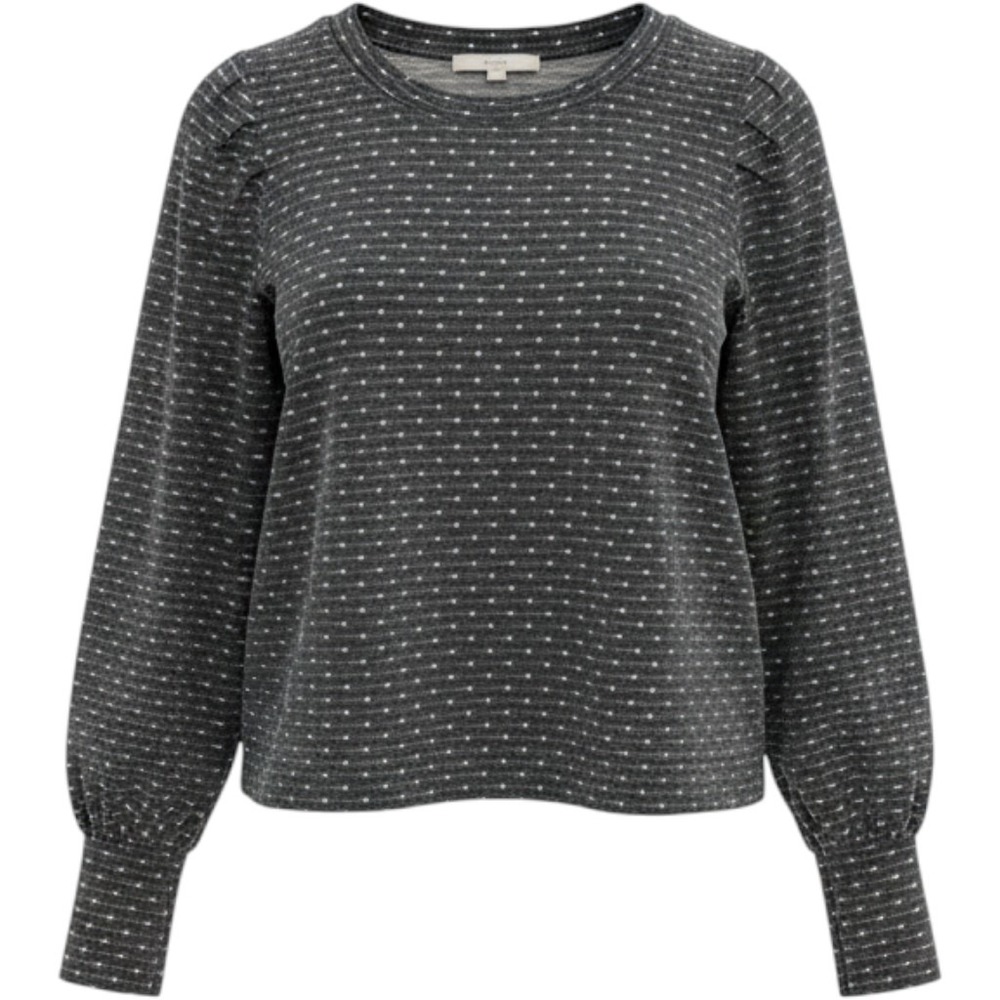 Loft Womens navy blue Textured Dotted Stripe Puff Sleeve Top Small